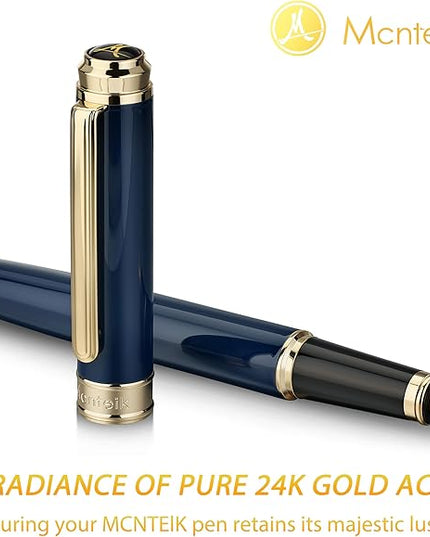 MCNTEIK 317 Fountain Pen,Stunning Luxury Piano Lacquer,18K Gilded Nib(Fine),Gorgeous 24K Gold Finish, Ink Converter,Best Gift for Men&Women-Elegant,Executive,Nice Pens for Writing, BU-F