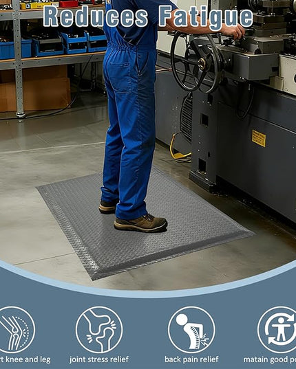 Anti Fatigue Mats Industrial 3' x 6' 15/16" Thick Ergonomic Standing Mat Commercial Kitchen Mat Heavy Duty Diamond Plate Cushioned Shop Floor Mats Helps Relieve Back and Leg Soreness, Grey