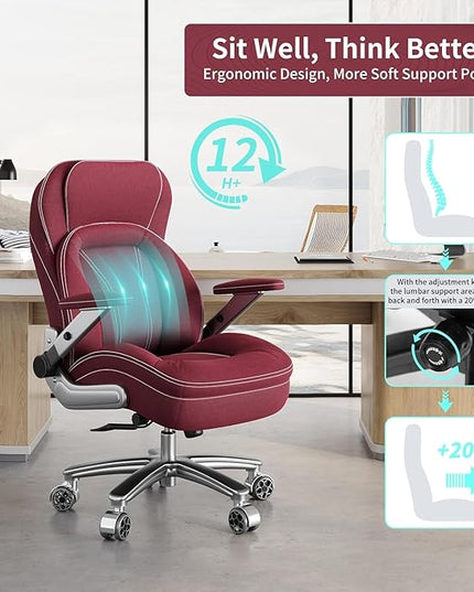 Big and Tall Office Chair, 600lbs Heavy Duty Desk Chair with 5D Arms, Adjustable Lumbar Support & Height, Tilt Function, Fabric High Back Ergonomic Executive Computer Chair with 3'' Casters