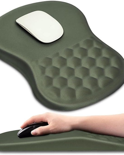 Hokafenle Ergonomic Mouse Pad Wrist Support with Massage Design, Wrist Rest Pain Relief Mousepad with Memory Foam&Non-Slip PU Base, Mouse Pads for Wireless Mouse & Desk (12x8 inch,Olive Green)