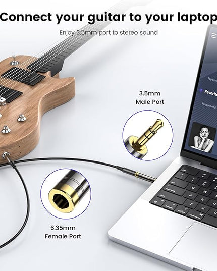 MOSWAG 3.5mm to 6.35mm Adapter, 3.5mm TRS 1/8 inch Audio Male to 6.35mm 1/4 inch Female Mic Plug Adapter Jack Converter for amplifiers, Mixing Console, Home Theater Devices, Electric Guitar -1Pack