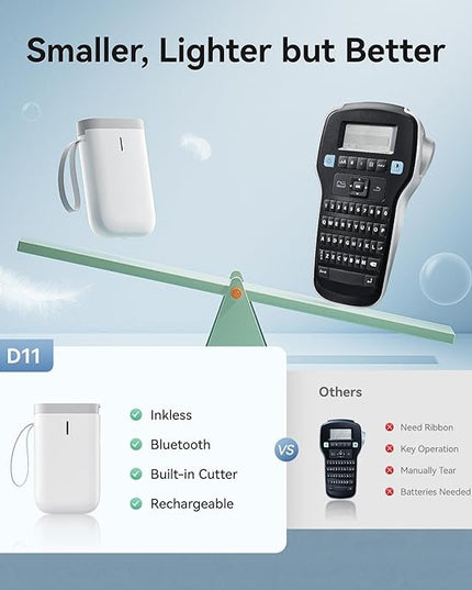 NIIMBOT Label Maker Machine D11 Label Printer Portable Wireless Connection Multiple Templates Available for Phone Easy to Use Office Home Organization USB Rechargeable