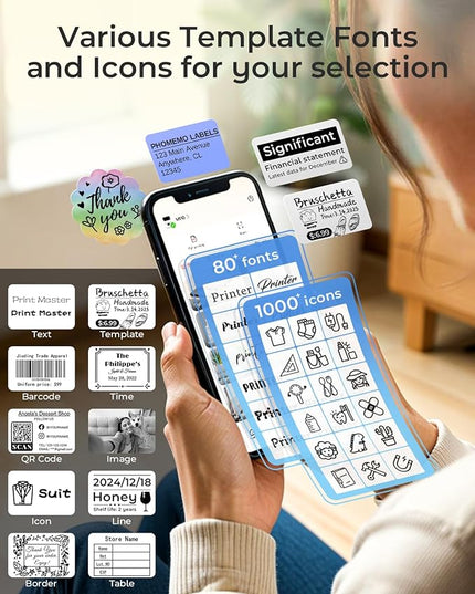Phomemo M110 Label Makers- with 3 Rolls Labels, Barcode Label Printer Thermal Bluetooth Portable Printer for Small Business, Address, Logo, Clothing, Mailing, Sticker Printers for Phone & PC, Gray