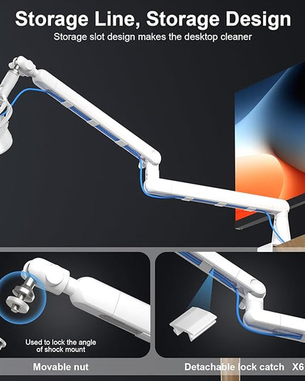 Microphone Arm,Aokeo AK-55 Desk Low Profile Adjustable Mic Boom Arm Stand,Suitable For Blue Yeti,Snowball iCE, HyperX QuadCast,SoloCast,Elgato Wave,Etc