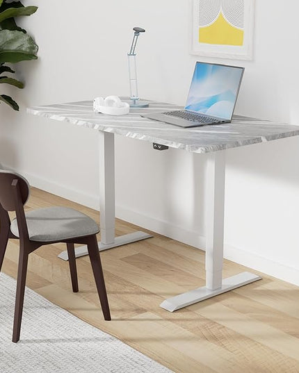 FLEXISPOT EN1 One-Piece Standing Desk with 1-Inch Thick Seamless Desktop, 55"x28" Electric Height Adjustable Desk for Home Office, Multi-Monitor Setups & Easy Assembly, Marble Gray