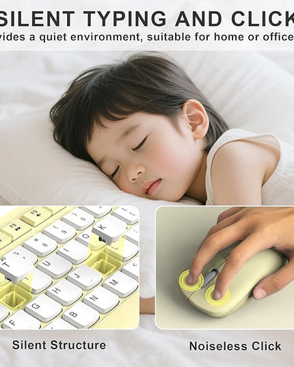 Wireless Keyboard and Mouse Combo, Full-Sized Wireless Keyboard and Adjustable DPI Mouse, 2.4GHz USB Receiver, Silent Keyboard and Mouse for PC, Windows, MAC, Desktop, Laptop (Canary Yellow-B)