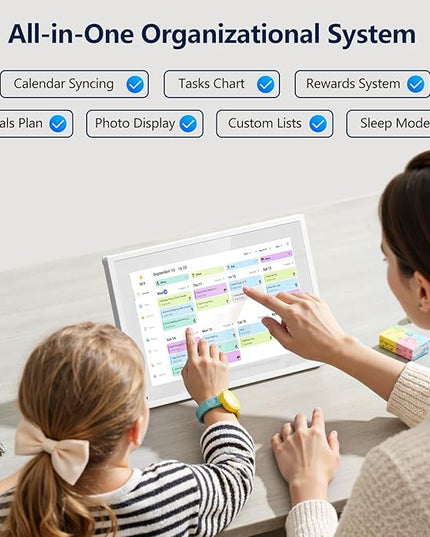 Digital Calendar, 10.1 Inch Smart Electronic Desk Calendar & Chore Chart, Touchscreen Interactive Display for Family Schedules with Meal Planner & Picture Frame & Lists