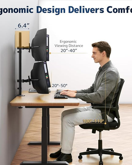 Heavy Duty Dual Monitor-Arm for 17-49'' - Double Vertically Stacked Monitor Mount, Extra Tall Ultrawide Desk Stand Holds up to 44 lbs per Screen, Vesa 75/100, Black