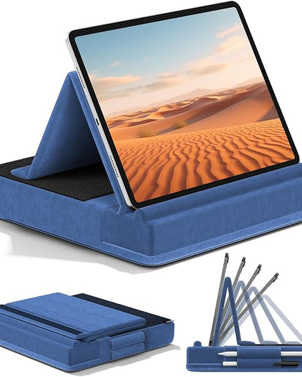 KDD Tablet Pillow Stand, Multi-Angle Viewing Ipad Holder for Lap, Bed and Desk, Foldable Soft Pad Dock with Stylus Mount Compatible with Ipad Pro 12.9, 10.5, 11, Air, Mini, Phones, Books, E-Reader