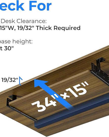 EUREKA ERGONOMIC Adjustable Keyboard Tray Under Desk, 28x11 Inch Large Slide Out Keyboard & Mouse Platform Tray, Wooden Pull Out Computer Keyboard Drawer for Typing Home Office Desk, Walnut