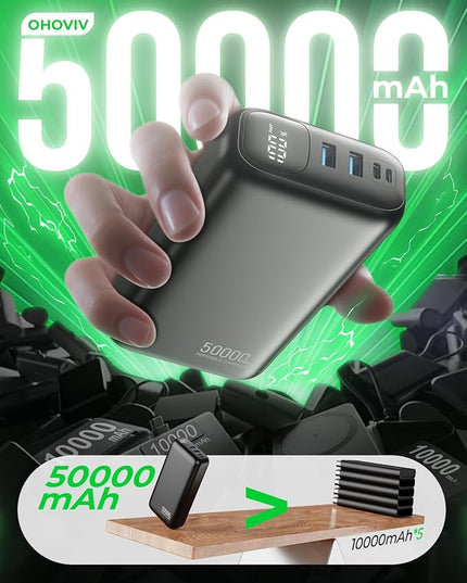 Portable Charger 50000mAh Power Bank - 22.5W Fast Charging External Battery Pack,USB-C Portable Phone Charger for iPhone 17/16/15/14/13 Pro Android Samsung, for Travel Camping Essential