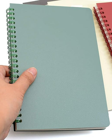 Yansanido Spiral Notebook, 4 Pcs 8.3 Inch x 5.9 Inch A5 Thick Plastic Hardcover 8mm Ruled 4 Color 80 Sheets -160 Pages Journals for Study and Notes (style 10-Wine Red,Brown,Green,ivory, A5)