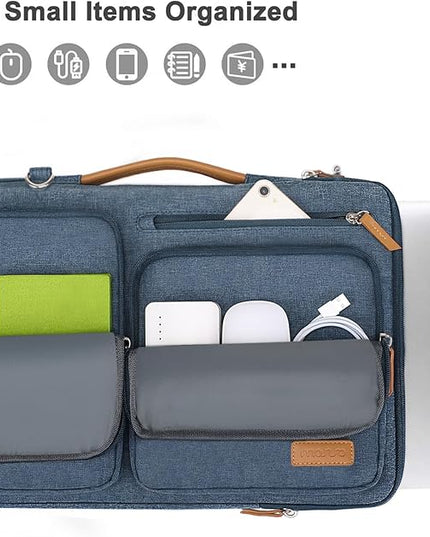 MOSISO 360 Protective Laptop Shoulder Bag,15-15.6 inch Computer Bags Compatible with MacBook Pro 16 inch, HP, Dell, Lenovo, Asus Notebook,Side Open Messenger Bag with 4 Zipper Pockets, Haze Blue