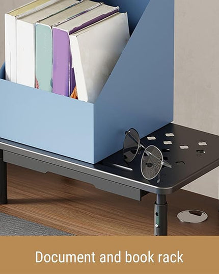 GOWENIC Desktop Computer Riser Stand with Drawer, Monitor Stand Riser 3 Height Adjustable, Laptop Stand for Desk, Desk Organizer for Computer, Laptop, Printer, Notebook (Black)