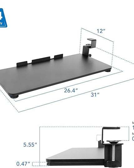 Mount-It! Clamp Keyboard Tray, Under Desk Slide-Out Clamp-On Keyboard and Mouse Drawer, 26.4" W x 11.8" D Ergonomic Retractable Platform for Typing, No-Drill Installation, Black