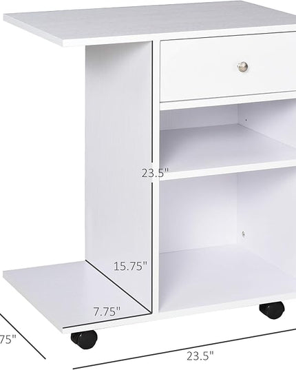 Vinsetto Mobile Printer Stand, Rolling File Cabinet Cart with Wheels, Adjustable Shelf, Drawer and CPU Stand, White
