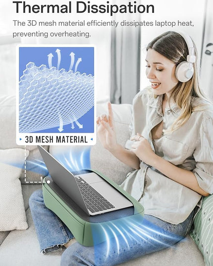 SAIJI Breathable Laptop Pillow, Ultra Lightweight Lap Desk with Cushion, Computer Pillows for Laptop with Partitioned Storage Bag, Designer Stopper - Lap Pad Fits up to 15.6 Inch Laptops