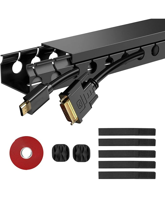 Updated Cable Raceway Kit - 31 (2X15.4) Inch Open Slot Wire Covers for Cords, Under Desk Cable Management System to Hide Under Desk/Tv/Computer/Net/Power Cords, (Pack 2)