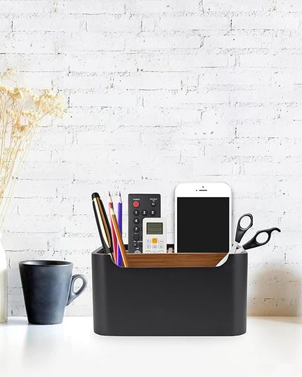 SZYRL Stylish Desk Organizers and Remote Control Holders in Black, Pen Phone Holder Organizer, Multi-Purpose Caddy Storage Accessories for Office Desktop Coffee Table Bedside Nightstand