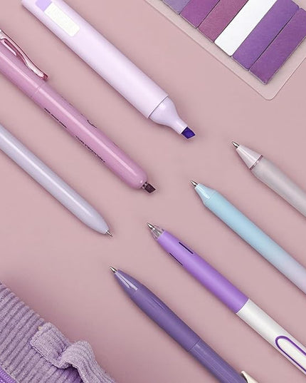 WRITECH Gel Pens Journaling Highlighters: Journal Set Aesthetic Assorted Pastel Color Ink 0.5mm Fine Point Retractable 0.7mm Black Pen Smooth Writing Drawing No Bleed 7ct (Purple)