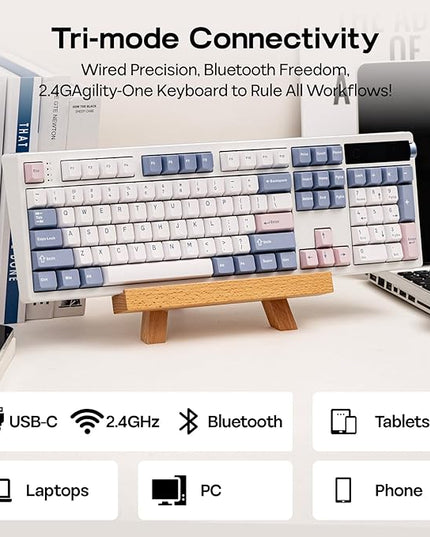EPOMAKER TH108 PRO Full Size Mechanical Keyboard with Screen & Knob, Wireless Gaming Keyboard with 10000mAh, Creamy Gasket, Hot Swap, Custom Driver, RGB Backlight (White, Sea Salt Silent)