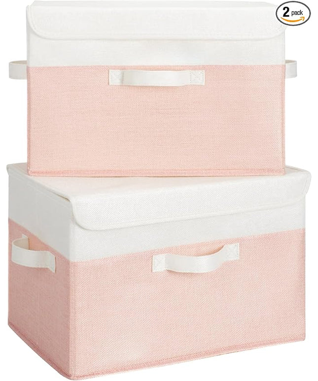GRANNY SAYS Storage Baskets with Lids, Decorative Storage Boxes, Clothes Storage Bins for Closet, Foldable Storage Organizers, Pink, 2-Pack