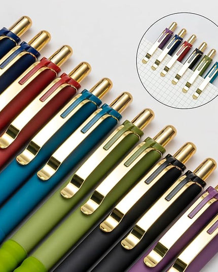 Linbsunne Gel Pens Black Ink Pen 0.5mm fine Point Pens Smooth Writing Retractable Office Supplies (Vintage-12 pcs)