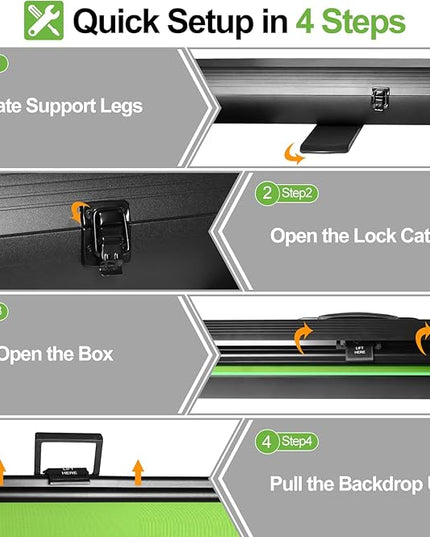FUDESY 78.7 x 93in Extra Wide Large Collapsible Green Screen Chroma Key Panel, Portable Retractable Wrinkle Resistant Green Backdrop for Streaming, Tiktok, Auto-Locking Frame, Aluminum Hard Case