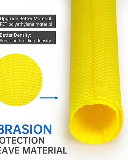 YOUBO Split Braided Cable Sleeve，Flexible Wire Loom Tubing, Automotive Cord Protector Pet Proof, Cable Management for Computer TV Electric Wires Harness 16ft (Yellow, 16mm（5/8")
