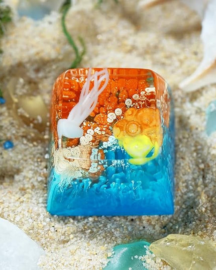 Jellyfish Artisan Keycap Blue Orange Coral R1 SA Profile Custom Sea Creature Keycaps 1U ESC Handmade Gaming Sea Resin Key Cap Cherry MX Switch Compatible Mechanical Keyboard Jellyfish Lover Gift