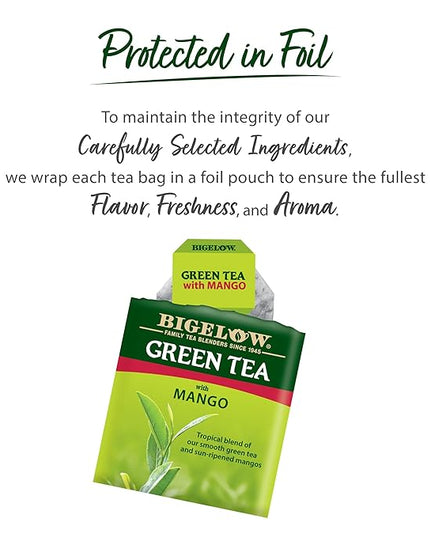 Bigelow Tea Green Tea with Mango, Caffeinated Tea with Mango, 20 Count Box (Pack of 6), 120 Total Tea Bags