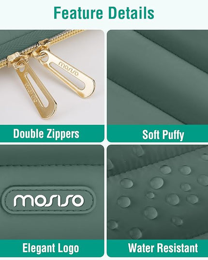 MOSISO 15-15.6 inch Laptop Case, 16 inch Puffy Laptop Sleeve Compatible with MacBook Pro 16, HP Dell ASUS Acer Toshiba Lenovo Notebook Computer, Polyester Horizontal Bag with Small Case, Emerald Green