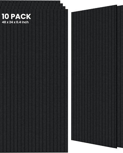 10 Pack Large Acoustic Panels,48 x 24 x 0.4 Inch Sound Proof Foam Panels for Walls，Premium Noise Dampening Panels,Sound Panels for Media Room, Office and Studio,Black