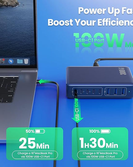 USB C Charger 300W USB C Charger Block 8-Ports GaN IV Fast Charging Station,PD 100W Laptop Charging Hub Wall Charge Adapter Compatible with MacBook/Air,DELL,Steam Desk,iPhone 16/15/14,Galaxy