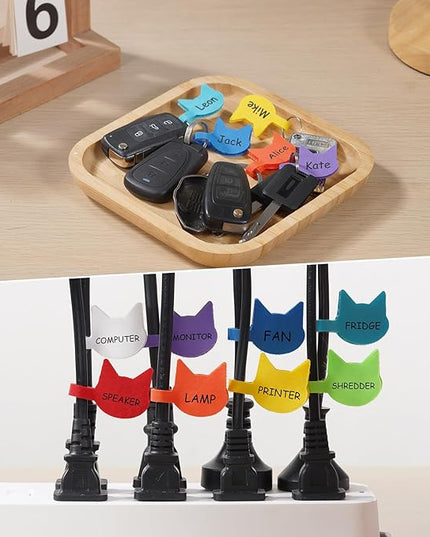 Trilancer Cord Labels Cable Label, Multicolored Handwriting Cord Tags - Kitty Head Shape Tags for Organizing Wires and Identification, Reusable with Multiple Uses - 32 PCS