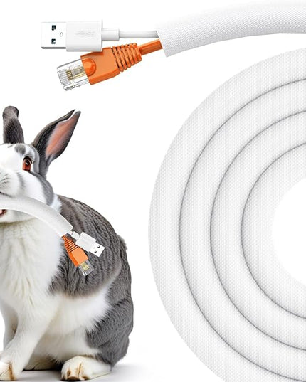 UOMTFAI Dog and Cat Cord Protector 10ft - 3/8inch, Flexible Cable Sleeve for Easy Cord Management, Protects Cables from Pets Chewing, Ideal for USB, Power, Audio and Video Cords - White