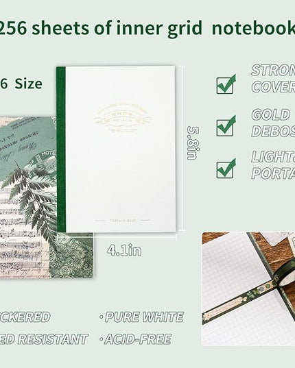Scrapbooking Supplies Kit, Vintage Botanical Aesthetic Scrapbook Kit for Bullet Junk Journal, Stationery, A6 Grid Notebook, Flower DIY Journaling Supplies, Birthday Craft Gift for Teen Girl Women