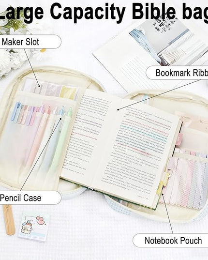 Lestp Bible Cover Case Study Supplies for Women Gifts Large Bible Cover with Highlighters Pens Tabs Cute Quilted Carrying Case Journal Kit Accessories Christian Gifts Sticky Notes D