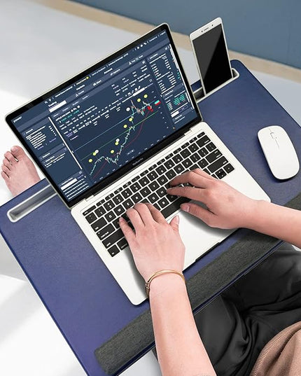 Extra Large Lap Laptop Desk - Full PU Material Mouse Pad Gaming Tray - Portable LapDesk with Phone Holder & Wrist Rest for Notebook, MacBook, Tablet, Bed, Sofa(Blue, Fit Up 17.3-in Laptops)