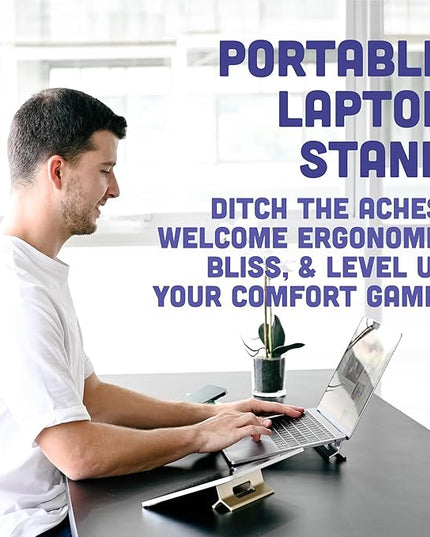 Steepy Portable Laptop Stand for Desk – Adjustable Height, & Portable Laptop Holder – Ergonomic Computer Stand for Cooling & Comfort – Slip-Proof, Sturdy Design – Universal Fit for 13-17 Inch Devices