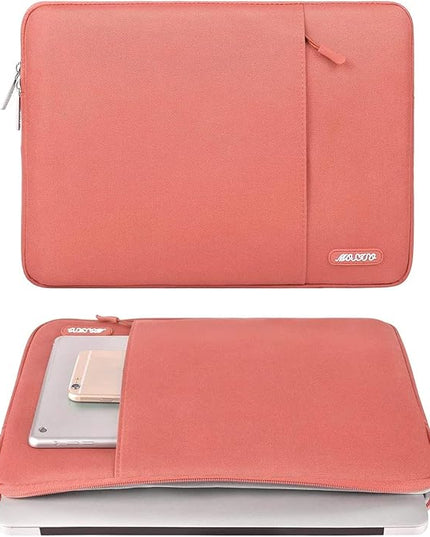 MOSISO Laptop Case 16 inch, 15-15.6 inch Laptop Sleeve Compatible with MacBook Pro 16 M4 M3 M2 M1, HP Acer Dell Lenovo ASUS Notebook, Polyester Vertical Computer Sleeve Bag with Pocket, Coral