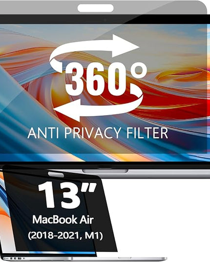 360° Privacy Screen Protector Compatible for MacBook pro 13 inch (2016-2022,M1, M2), Privacy Screen Filter for MacBook Air 13 Inch (2018-2021, M1), Anti-Spy/Anti Fingerprint/Anti Blue Light/Anti Glare