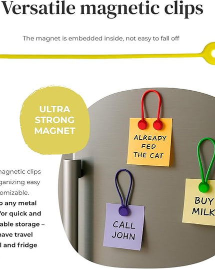 Magnetic Cable Management Organizer | 12 Pack Reusable Cable Ties & Cord Holder with Magnetic Clips | Silicone Cable Ties & Cord Keeper for Smart Home Gadgets, Assorted Colors