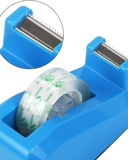 BOMEI PACK Transparent Tape Dispensers Desk, 1 Pack Blue with 12Rolls Transparent Tape, 1 Inch Core, for Gift Wrapping, School, Office and Home