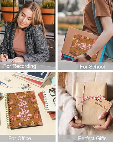 You Gotta Keep Going to Keep Growing Spiral Notebook, Boho Floral Inspirational Notebook, Positive Office Supplies Gifts for Women Sister Aunt Bestie, Birthday Gifts for Women Men Coworker