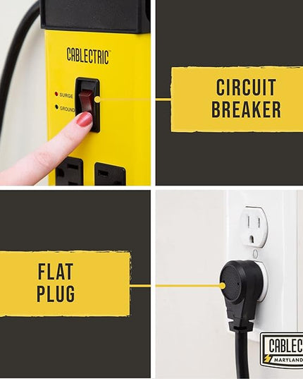 10 Outlet Heavy Duty Surge Protector Power Strip - Industrial Black and Yellow Metal Surge Protector with 15 Foot Extension Cord | Cablectric is an American Owned Brand