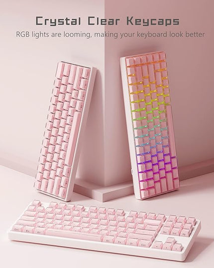 Womier Jelly Keycaps-Crystal Cute Keycaps Pink 60 65 75 100 Percent, Side Printed Elegant Key caps Custom113 Keys, OEM Profile for 61/68/84/87/98/100 Cherry Gateron MX Mechanical, Pink