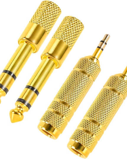 QAJOPFN 4 Pack Headphone Jack Adapter - 3.5mm (1/8 inch) Male to 6.35mm (1/4 inch) Female and 6.35mm (1/4) to 3.5mm (1/8) Audio Adapter for Player, Headphone, Guitar Amplifier