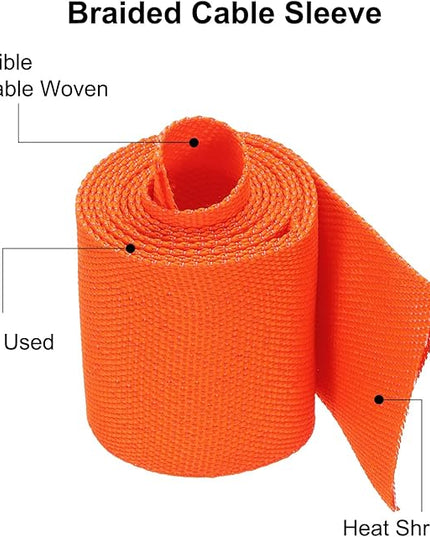 MECCANIXITY Braided Cable Sleeves Heat Shrinkable Fabric Sleeving, 1 9/16" 3ft Orange 2:1 Ratio Heat Shrinkable Cord Protector for Harness Cable, Network Cable Protection, Cable Management