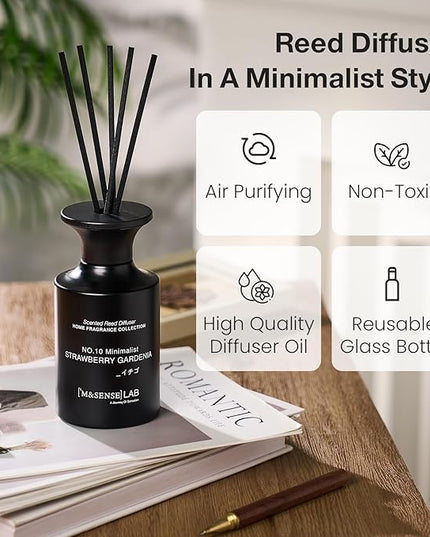 M&SENSE Reed Diffuser Set, 10.14 fl oz Large Reed Diffuser, Strawberry Gardenia Scented with Natural Essential Oils, Long Lasting with 7 Sticks, Non-Toxic Home Fragrance Reed Diffuser for Bedroom